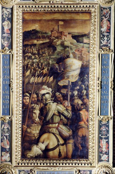 Die Eroberung der Festung Monastero von der Decke des Salone dei Cinquecento, 1565 von Giorgio Vasari